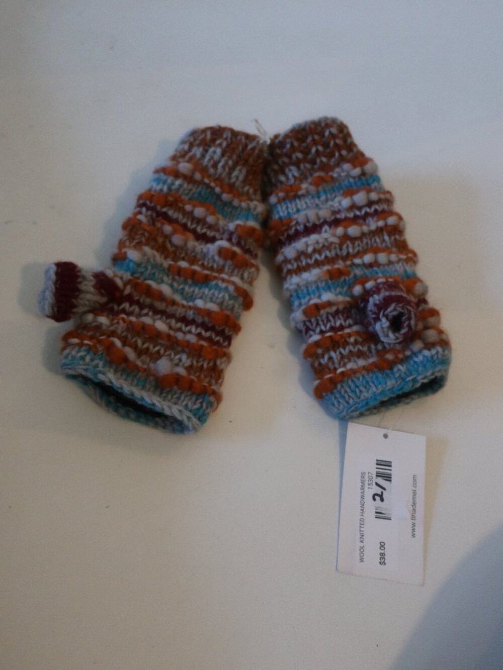 NWT Womens Tina Demel Orange, Blue Wool Knitted Handwarmers